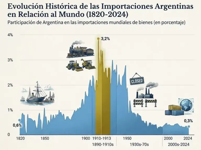 Evolución Histórica de las Importaciones Argentinas en Relación al Mundo 1820 - 2024