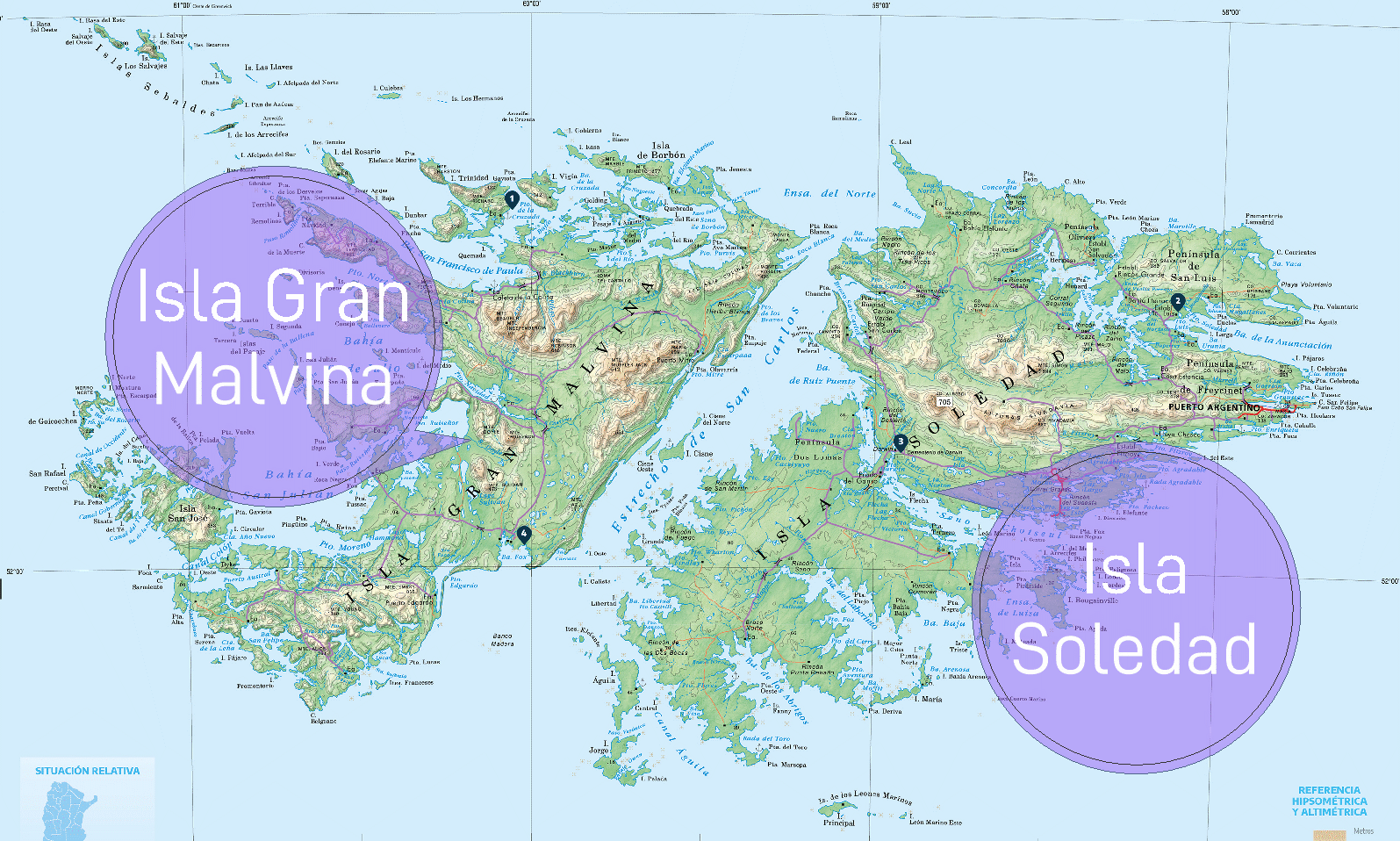 Ubicación Islas Gran Malvina e Isla Soledad [Mapa: IGN / Edicion: CHT24.7]