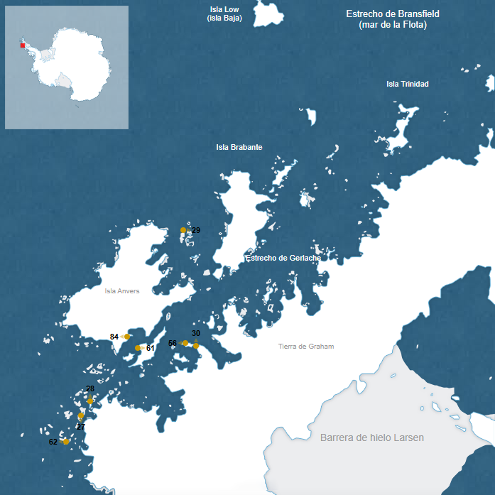 SMH Península Antártica, Costa Noroeste [Mapa: Secretaría del Tratado Antártico]
